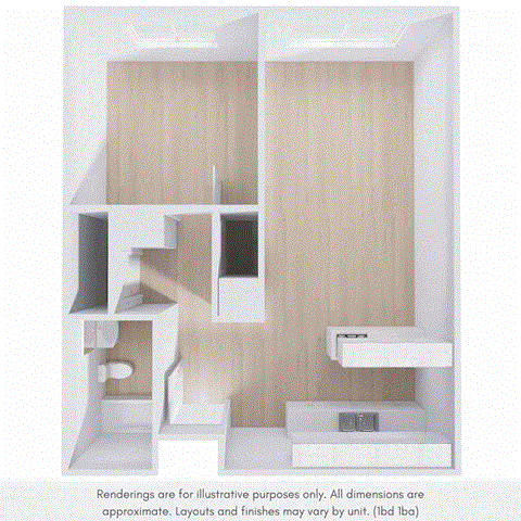 Floor plan for 1 bed, 1 bath, 850 sqft